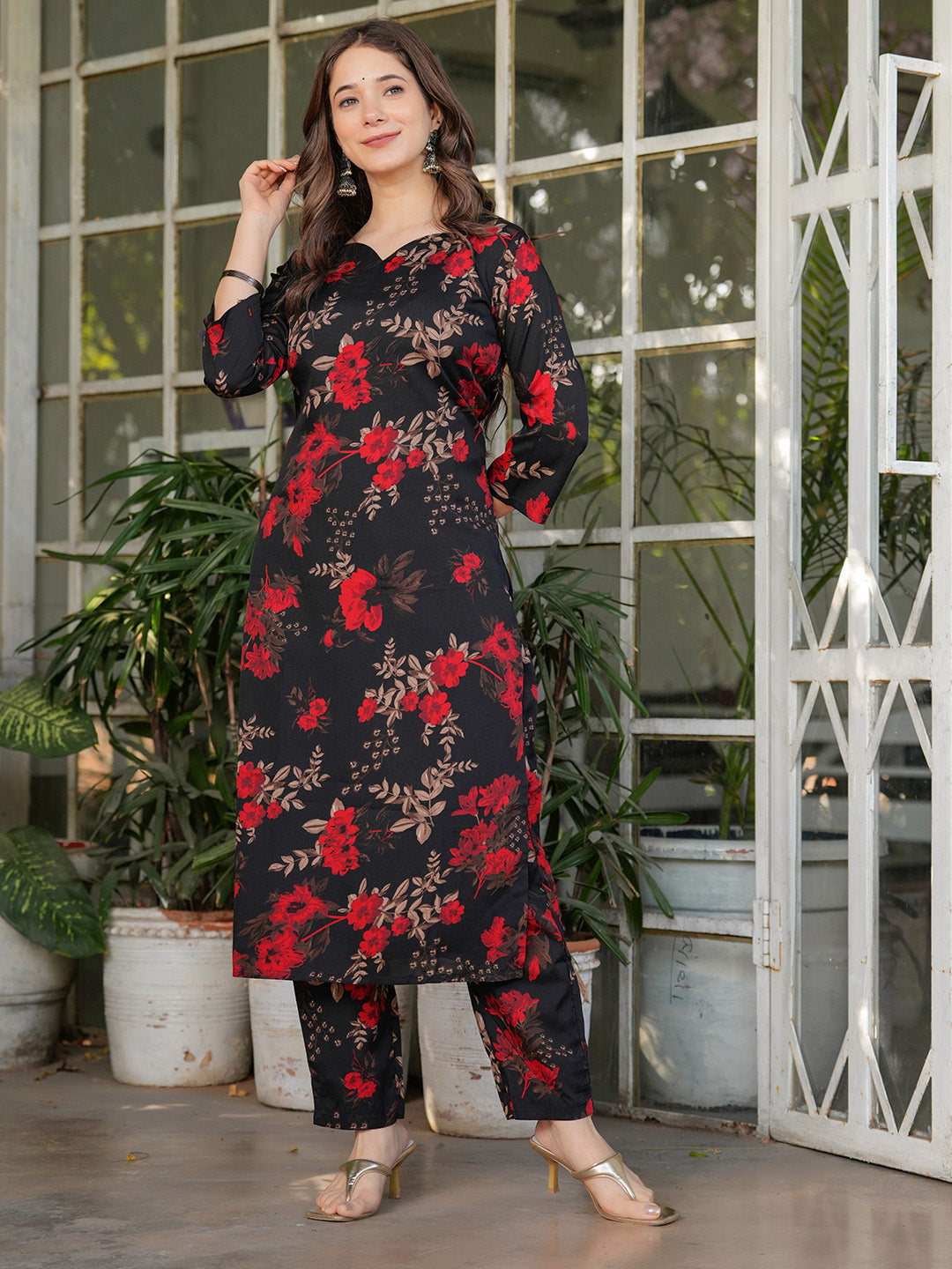 Neck Embroidery Cotton Blend Kurta With Pants &amp; Dupatta
