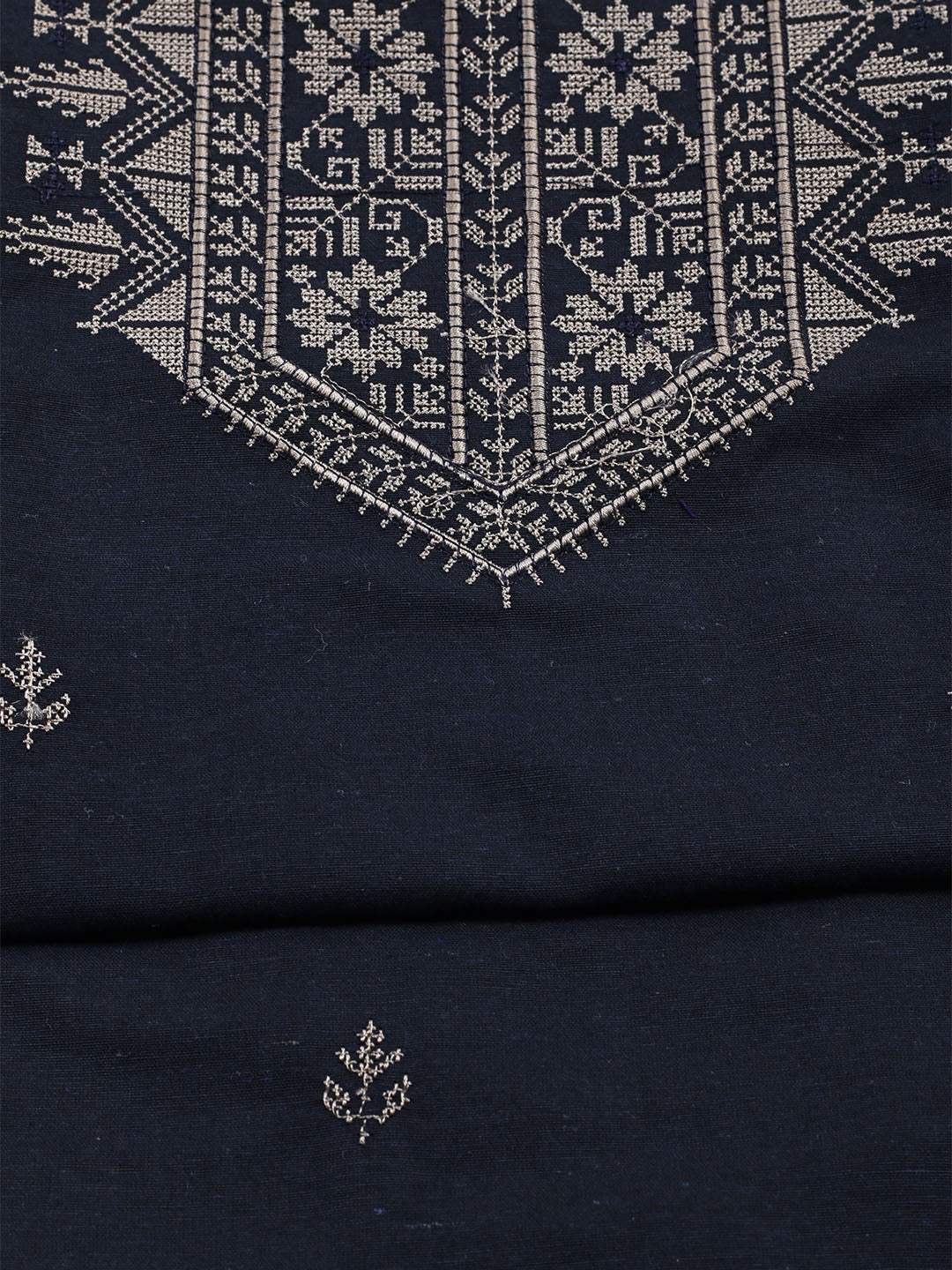 Neck Embroidered Cotton Blend Unstitched Suit With Dupatta