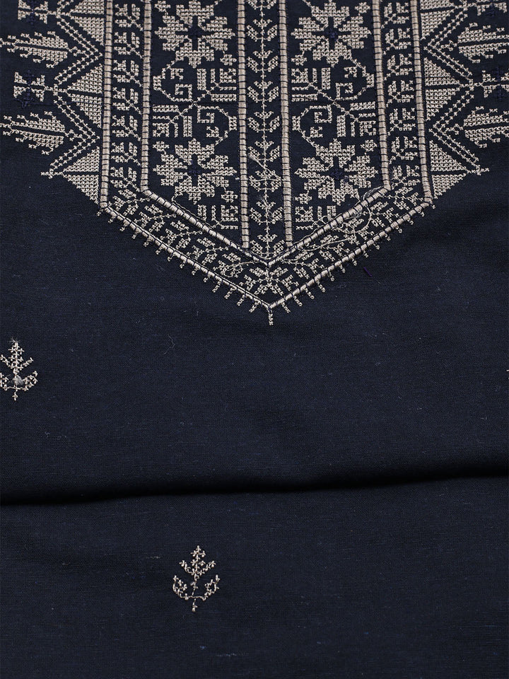 Neck Embroidered Cotton Blend Unstitched Suit With Dupatta