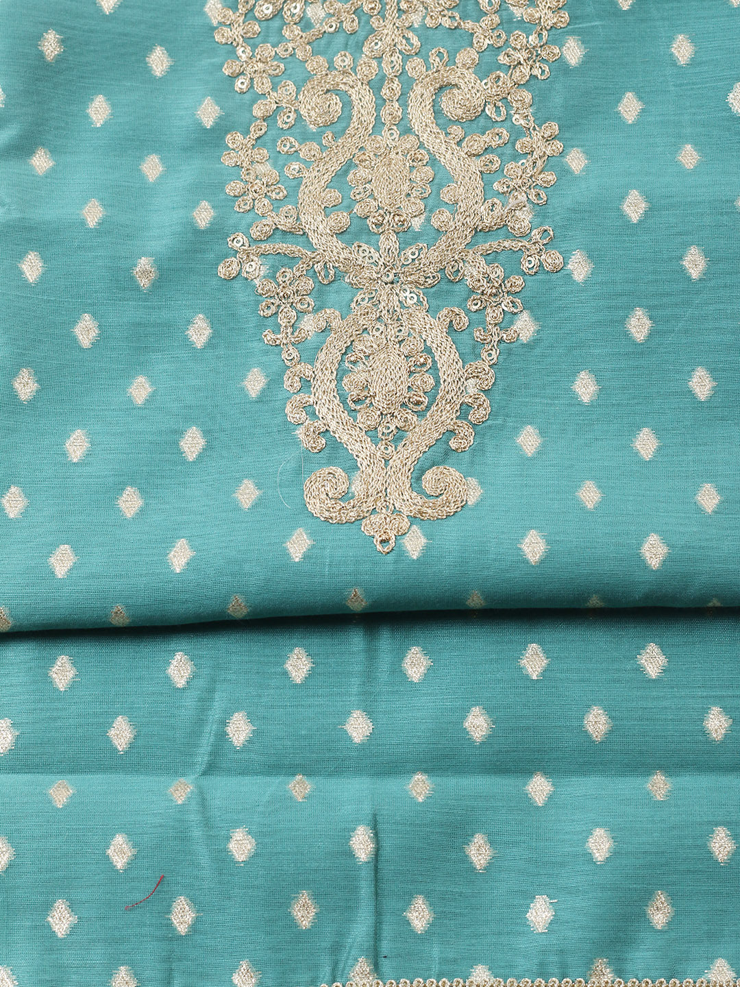 Embroidered Chanderi Unstitched Suit With Pant &amp; Dupatta