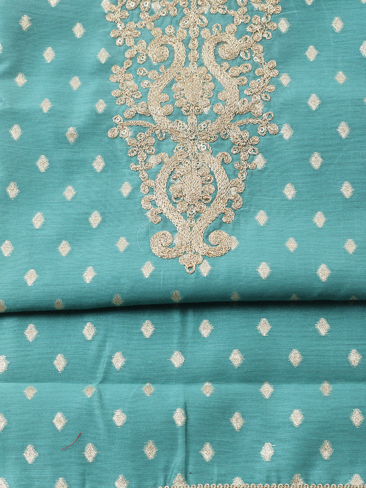 Embroidered Chanderi Unstitched Suit With Pant &amp; Dupatta