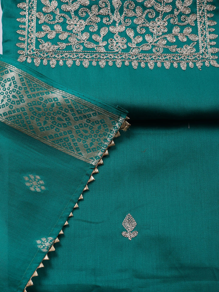 Neck Embroidered Chanderi Unstitched Suit With Dupatta