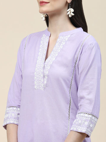 Embroidered Cotton Kurta With Pants