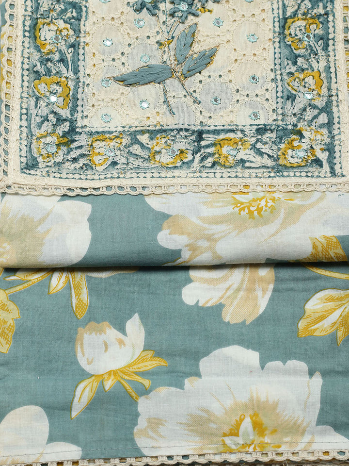 Printed Cotton Blend Unstitched Suit With Pant &amp; Dupatta