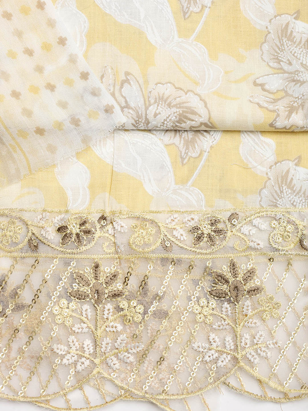 Printed Cotton Blend Unstitched Suit With Dupatta