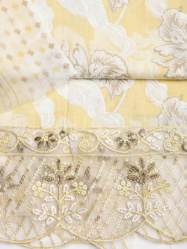Printed Cotton Blend Unstitched Suit With Dupatta