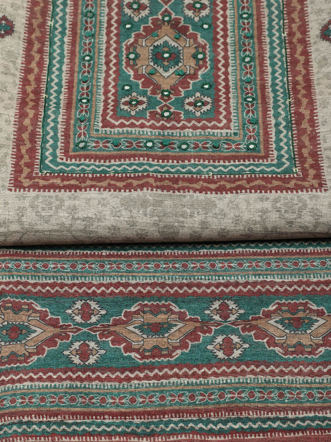 Printed Chanderi Unstitched Suit With Pant &amp; Dupatta