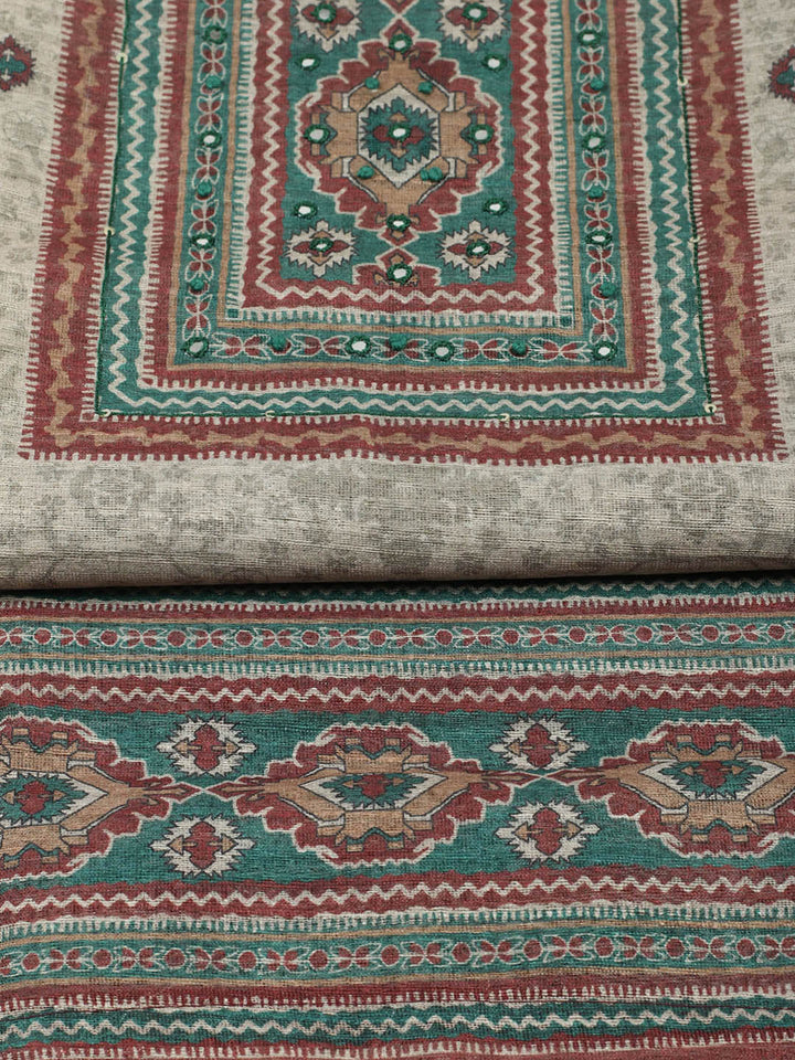 Printed Chanderi Unstitched Suit With Pant &amp; Dupatta