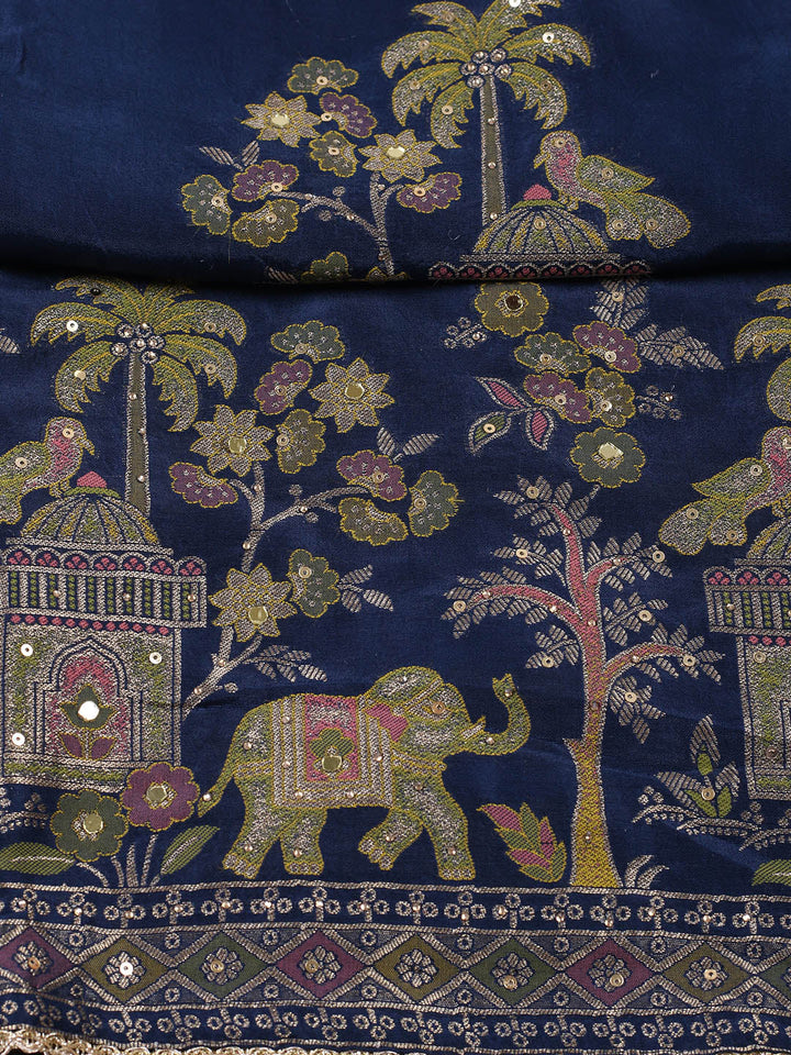 Woven Design Chanderi Unstitched Suit With Pant &amp; Dupatta