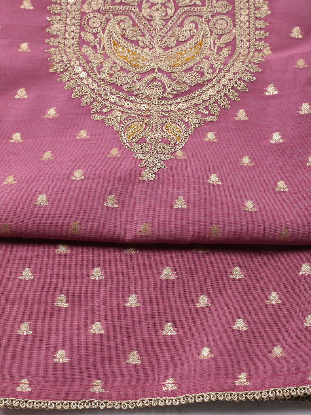 Neck Embroidered Chanderi Unstitched Suit With Dupatta