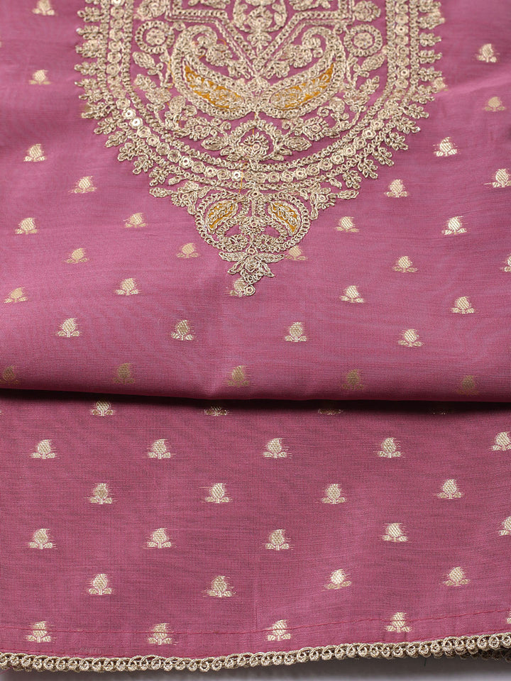 Neck Embroidered Chanderi Unstitched Suit With Dupatta