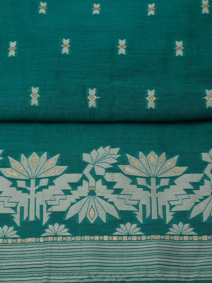 Embroidered Chanderi Unstitched Kurta With Pant &amp; Dupatta