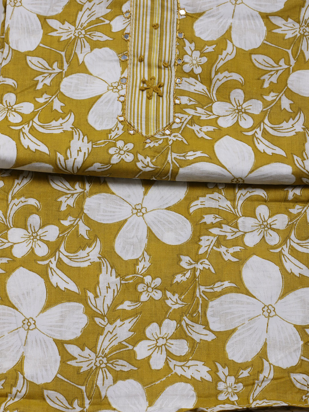 Floral Printed Cotton Blend Unstitched Suit With Dupatta