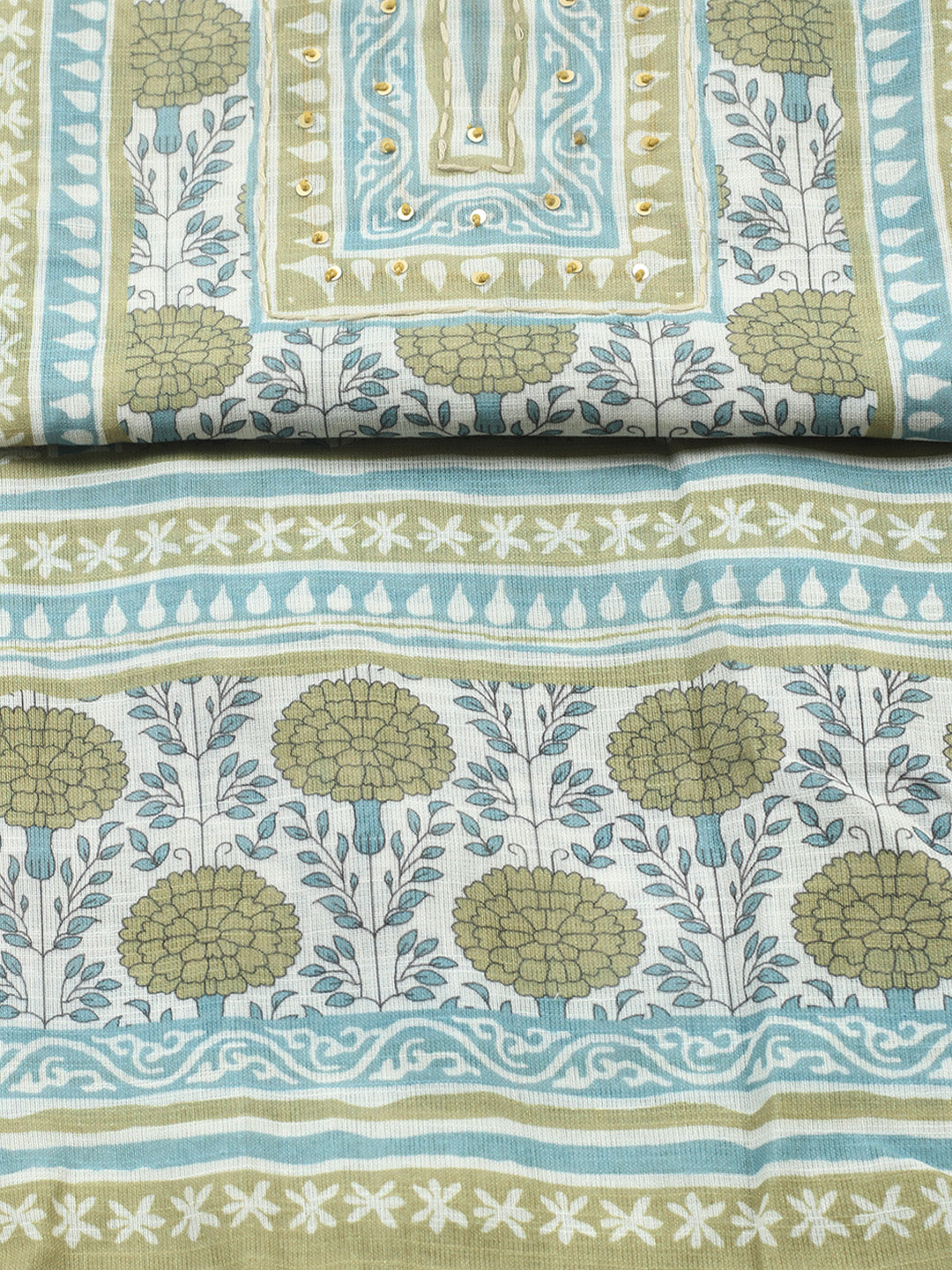 Printed Linen Blend Unstitched Suit With Pant &amp; Dupatta