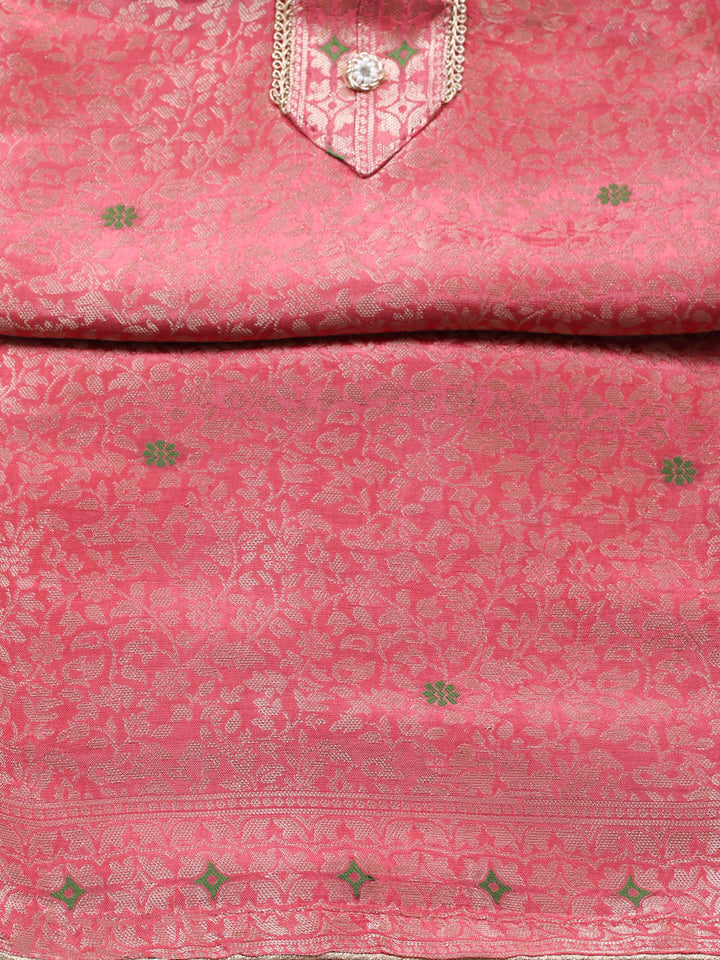Embroidered Chanderi Unstitched Suit With Pant &amp; Dupatta