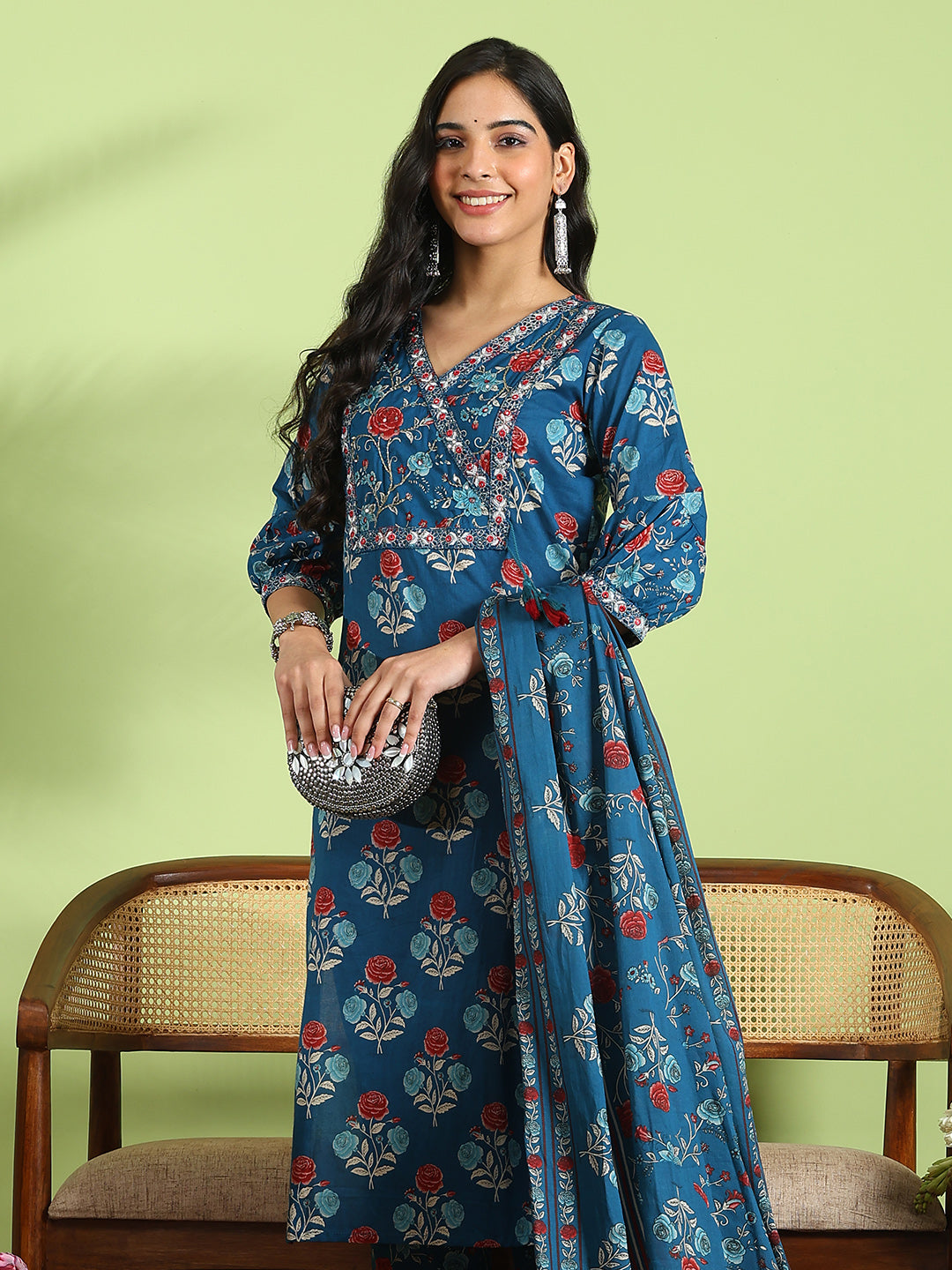 Printed Cotton Kurta With Pant &amp; Dupatta