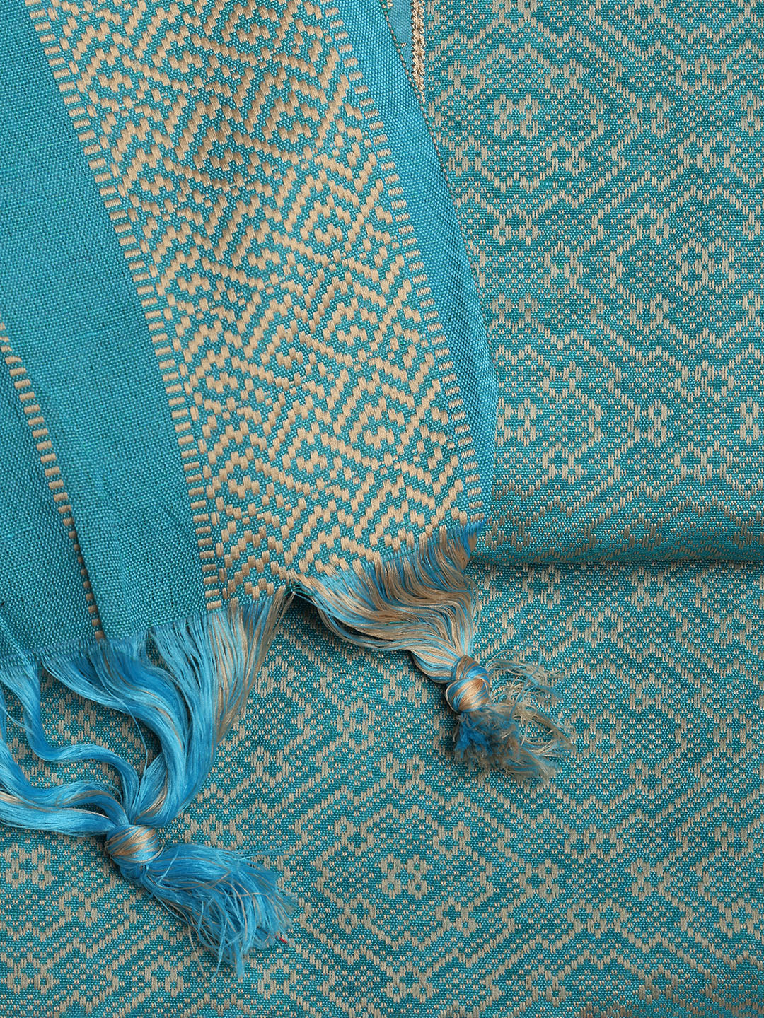 Patch Neck Art Silk Unstitched Suit With Dupatta