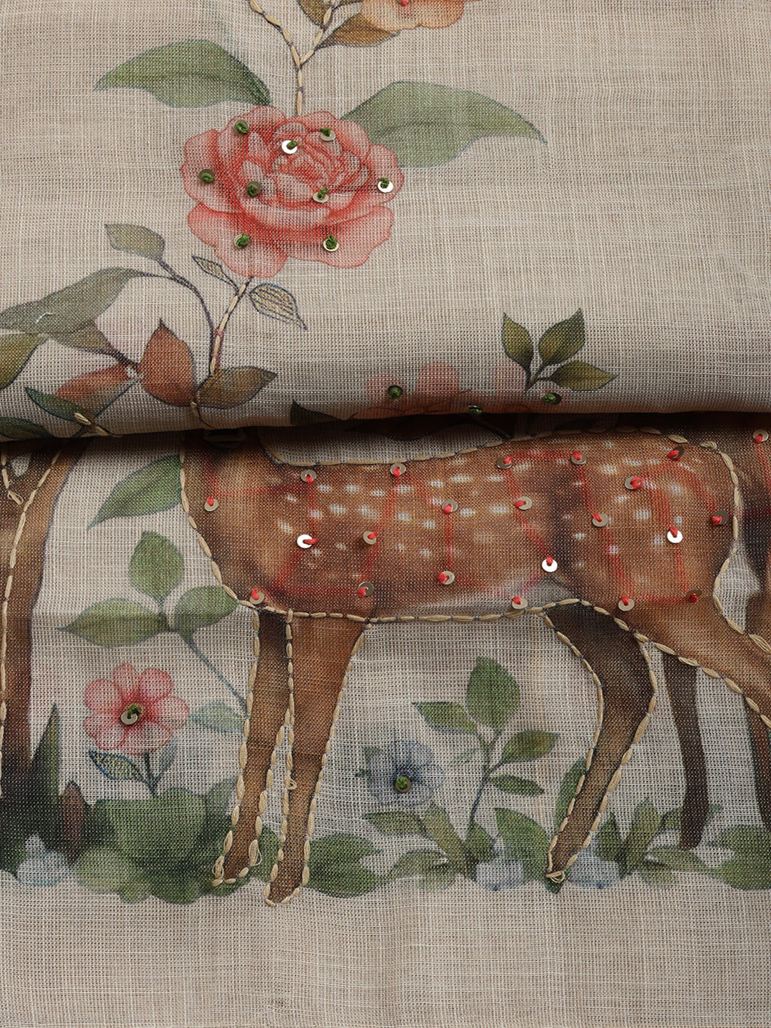 Printed, Linen Blend Unstitched Suit With Pant &amp; Dupatta