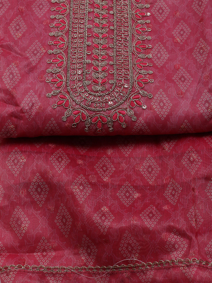 Neck Embroidered Chanderi Unstitched Suit With Dupatta