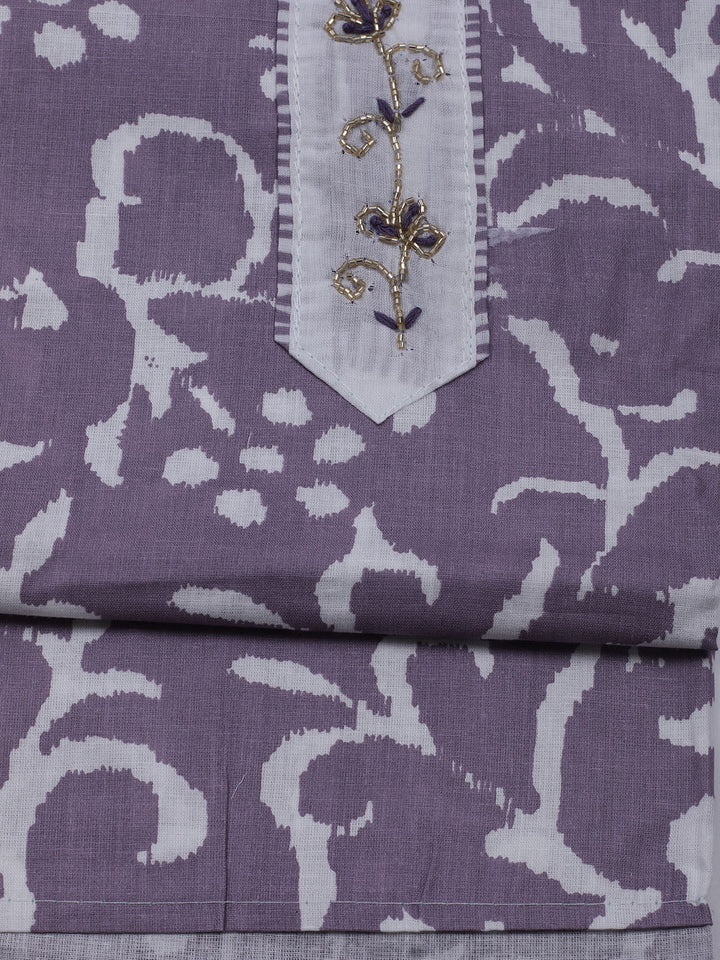 Printed Cotton Blend Unstitched Suit With Dupatta
