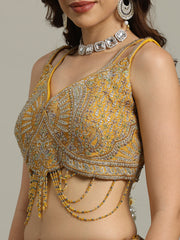 Embroidered Banarasi Choli With Lehenga & Dupatta