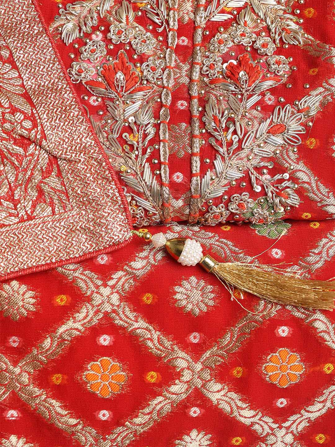 Neck Embroidered Georgette Unstitched Suit With Dupatta