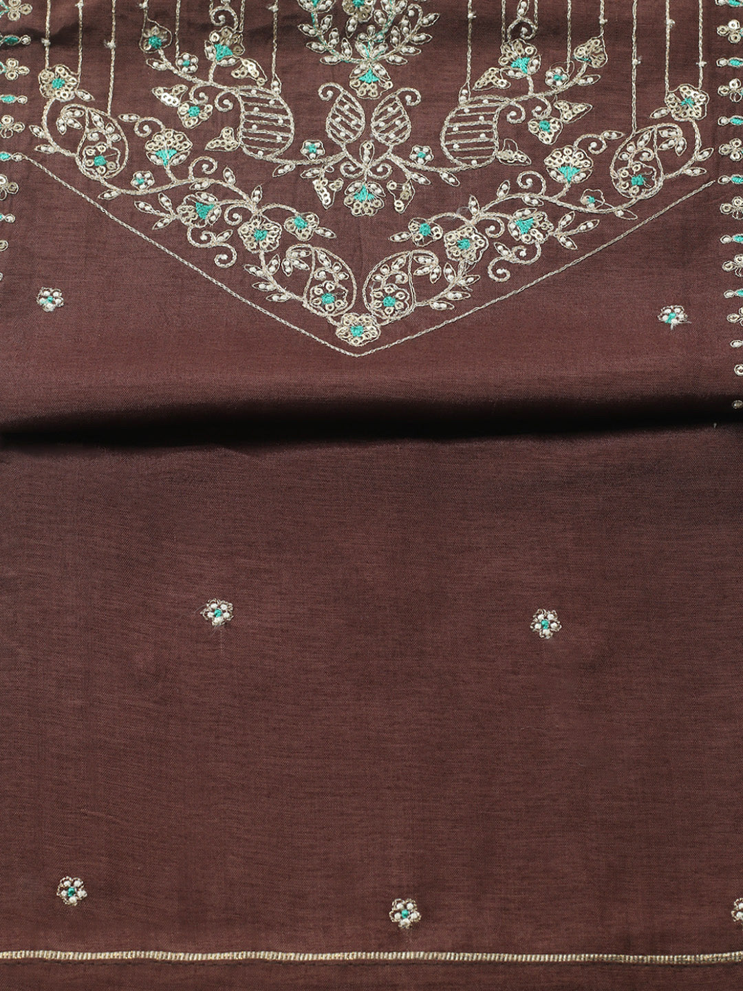 Embroidered Chanderi Unstitched Suit With Pant &amp; Dupatta