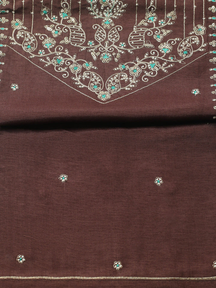Embroidered Chanderi Unstitched Suit With Pant &amp; Dupatta