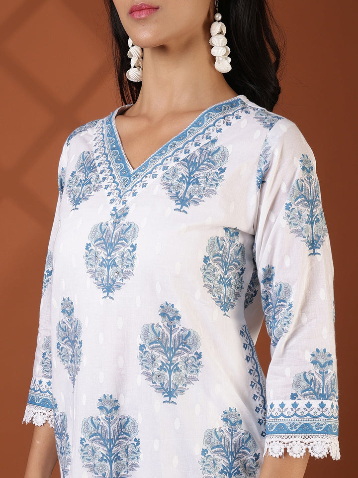 Printed Cotton Blend Kurta With Pant &amp; Dupatta