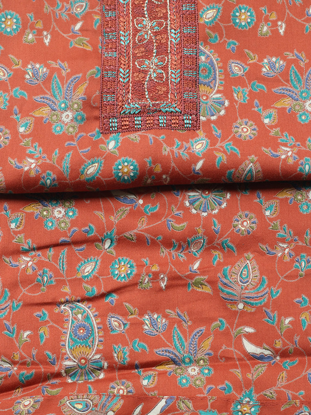 Printed Cotton Blend Unstitched Suit With Pant &amp; Dupatta