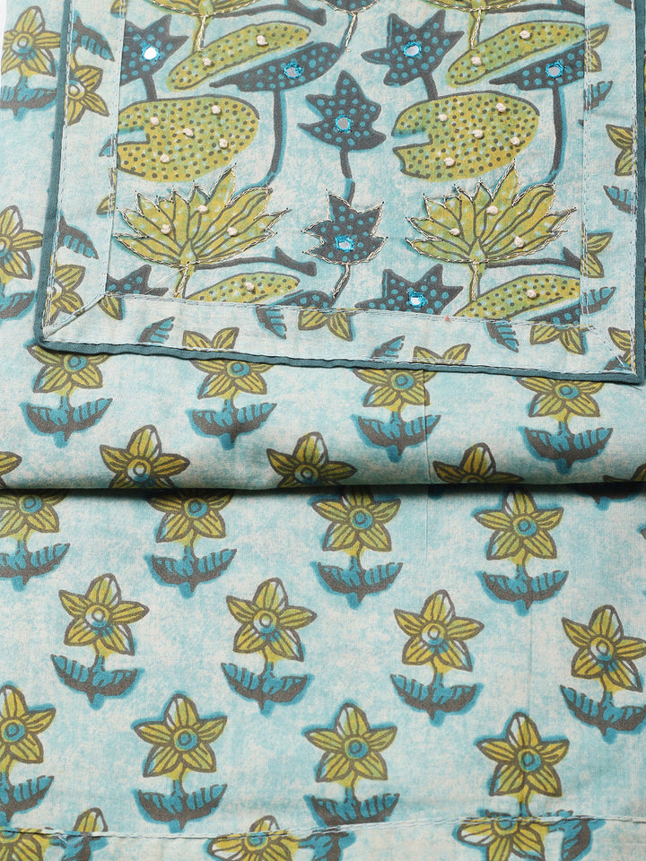 Printed Cotton Blend Unstitched Suit With Pant &amp; Dupatta