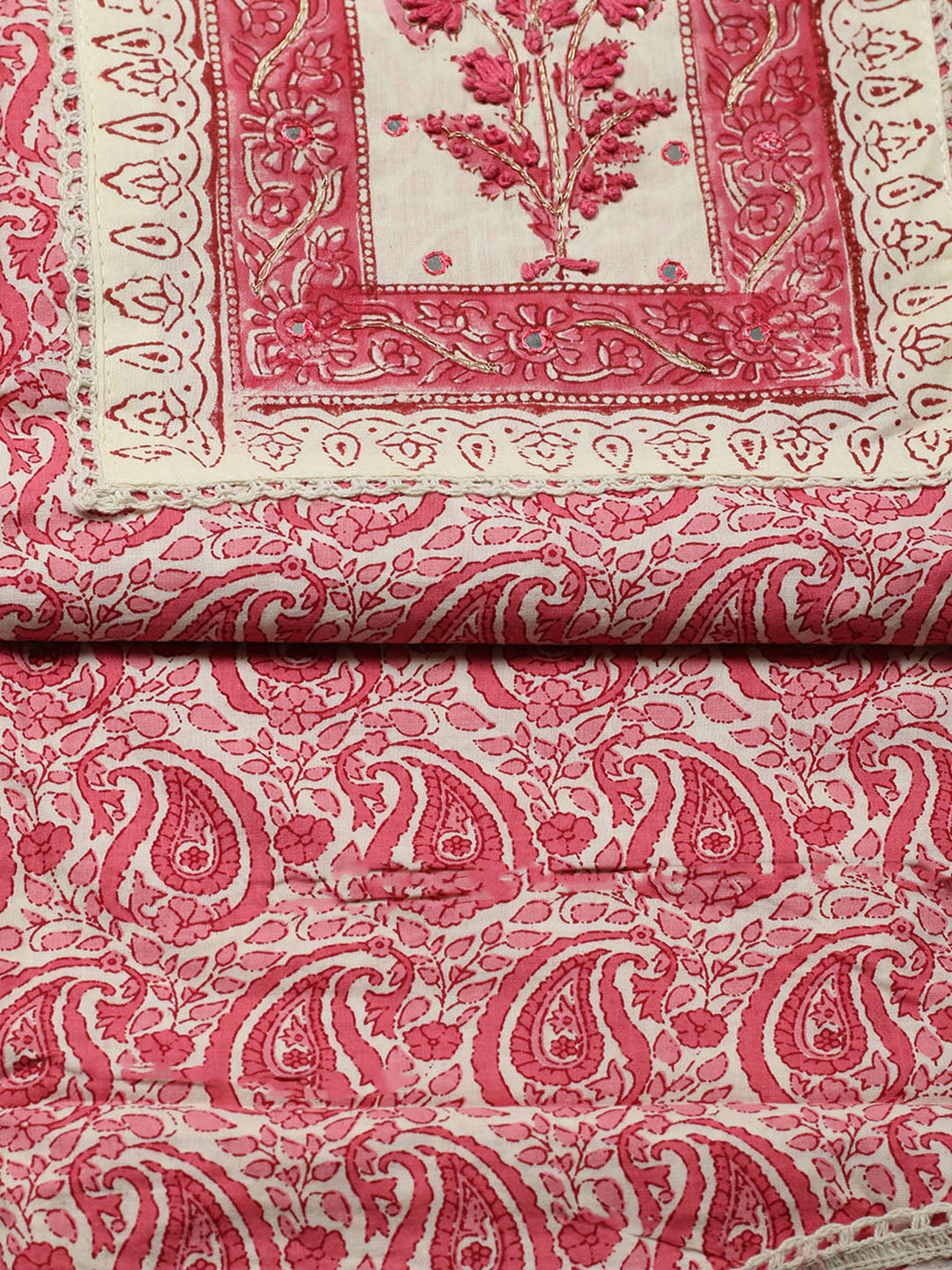Printed Cotton Blend Unstitched Suit With Pant &amp; Dupatta