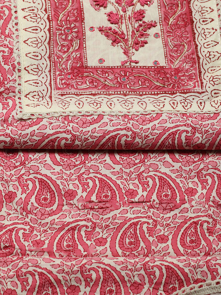 Printed Cotton Blend Unstitched Suit With Pant &amp; Dupatta