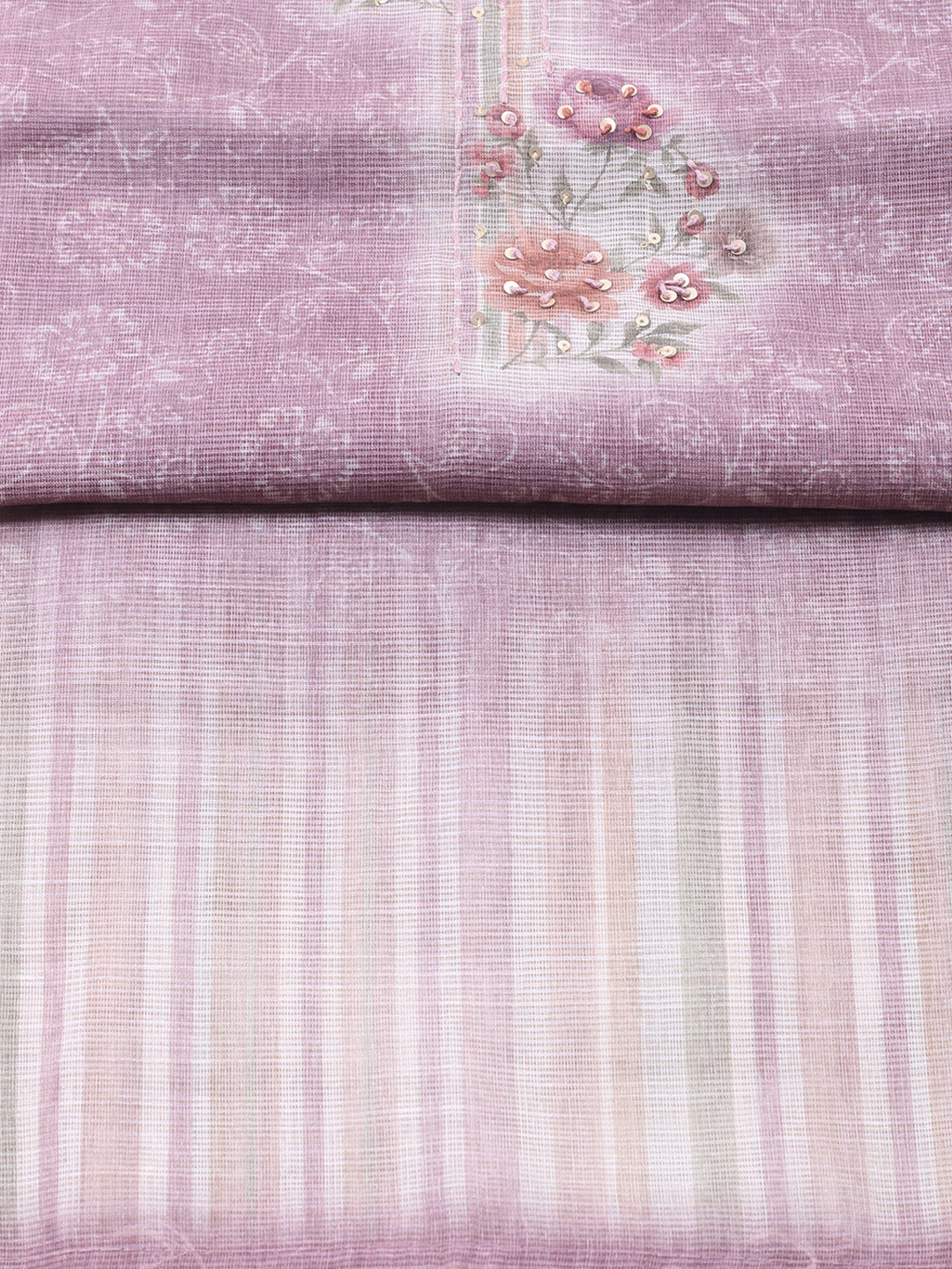 Printed Linen Blend Unstitched Suit With Pant &amp; Dupatta