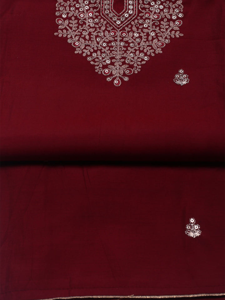 Embroidered Chanderi Unstitched Suit With Dupatta