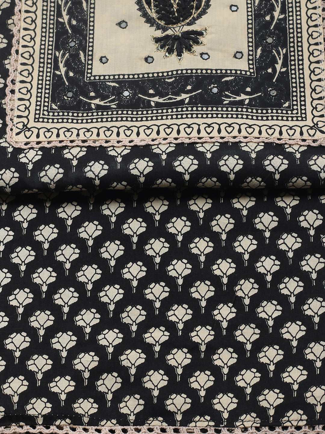 Embroidered Cotton Blend Unstitched Suit With Pant &amp; Dupatta