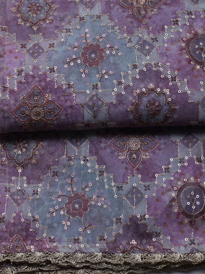 Neck Embroidered Chinon Unstitched Suit With Dupatta