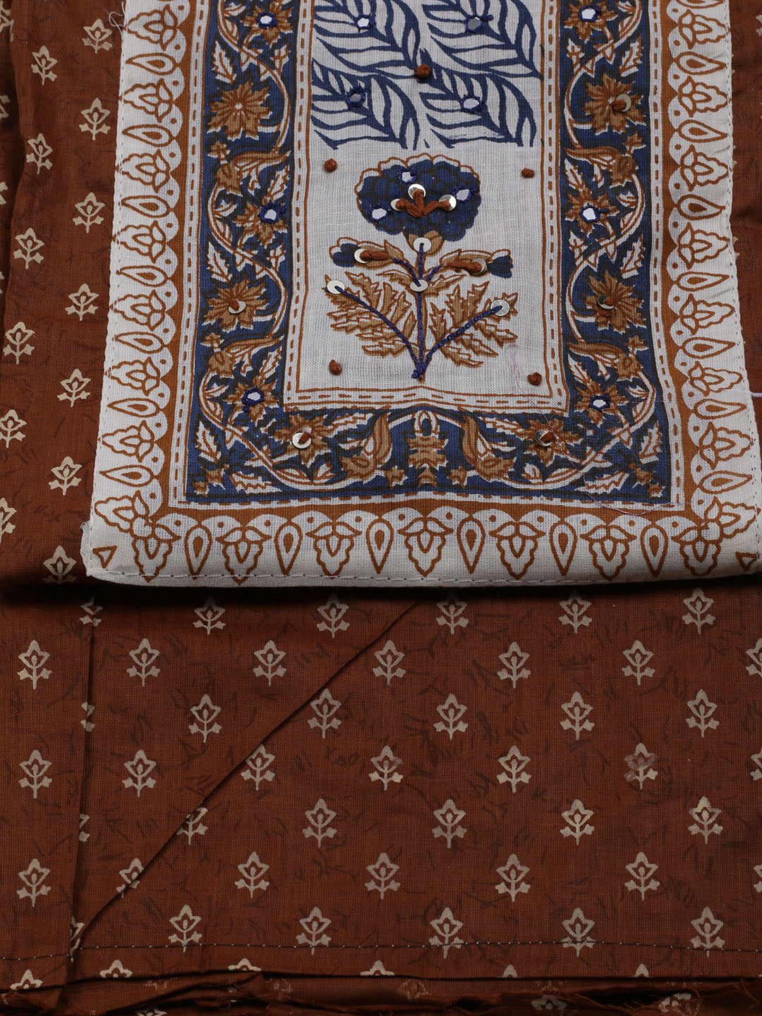 Neck Embroidered Cotton Blend Unstitched Suit With Dupatta