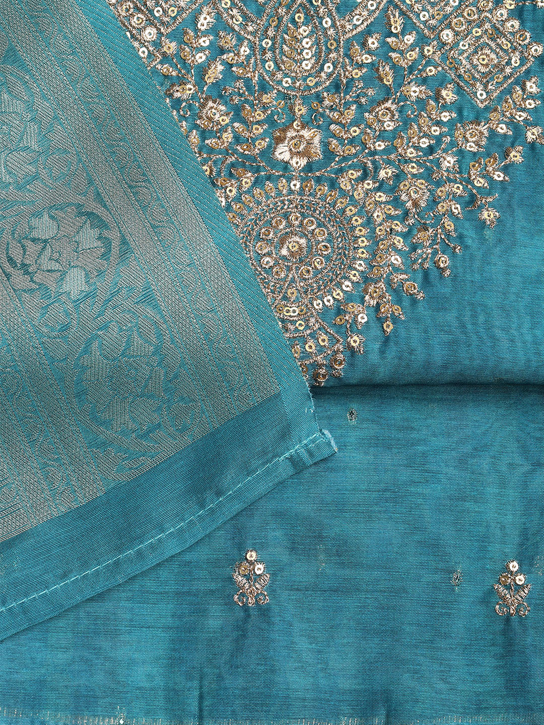 Neck Embroidered Chanderi Unstitched Suit With Dupatta