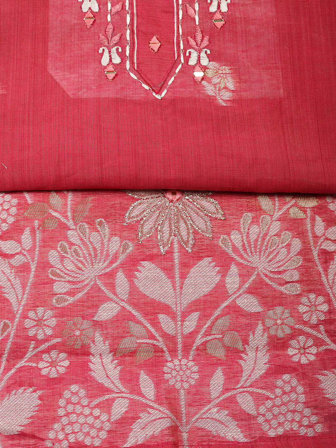 Embroidered Cotton Blend Unstitched Suit With Pant &amp; Dupatta