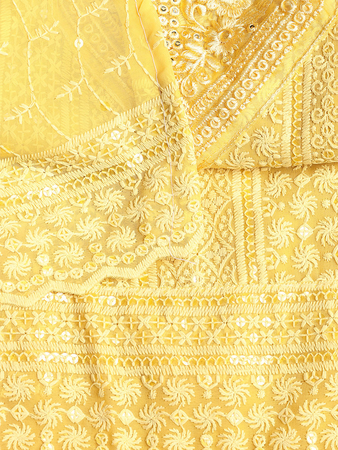 Chikan Work Georgette Unstitched Suit With Dupatta