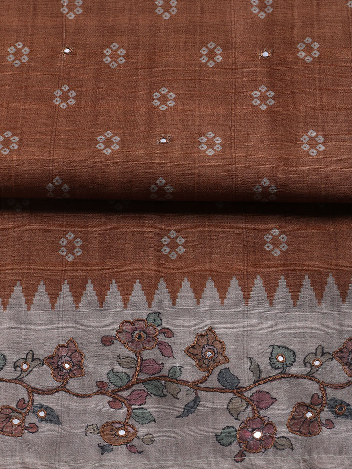 Embroidered Tussar Unstitched Suit With Dupatta