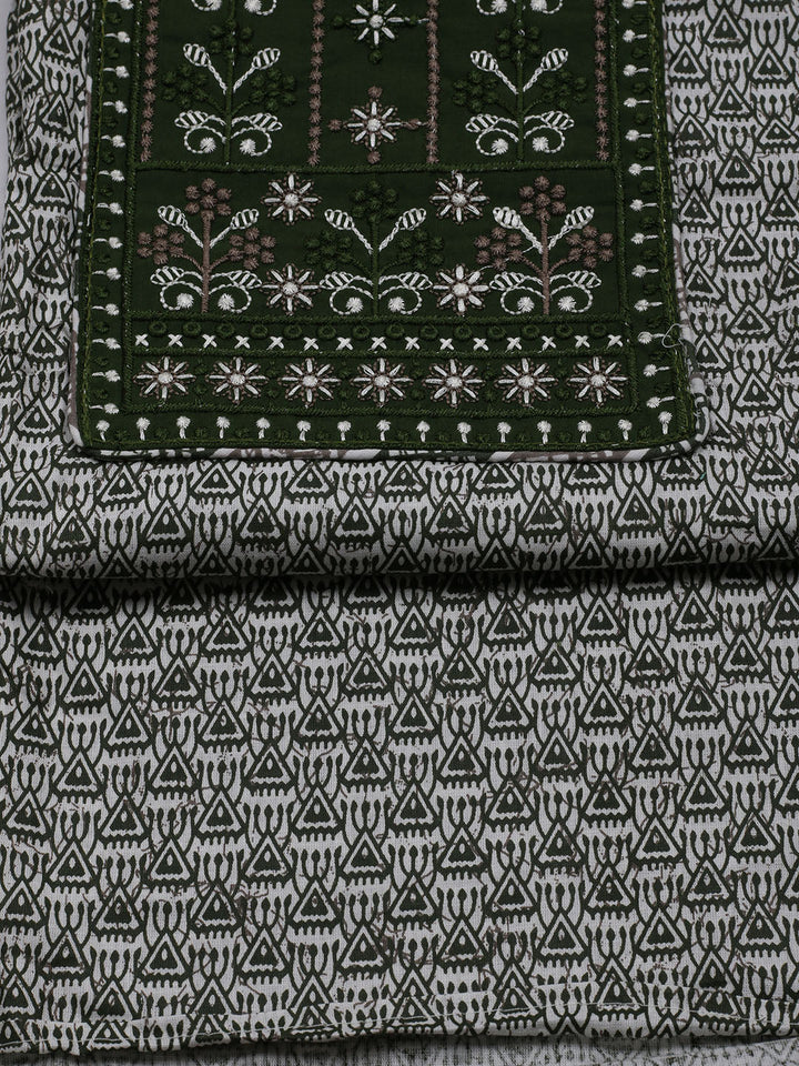 Printed Cotton Blend Unstitched Suit With Dupatta