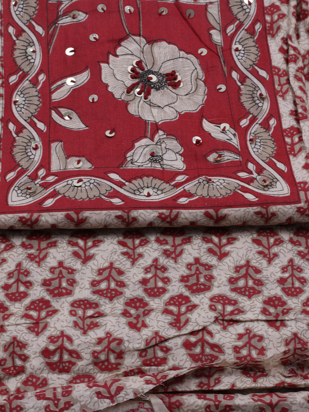 Printed Cotton Blend Unstitched Suit With Dupatta