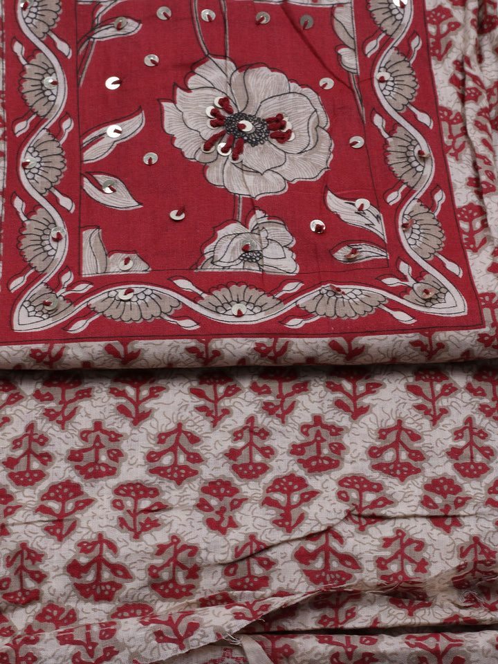 Printed Cotton Blend Unstitched Suit With Dupatta
