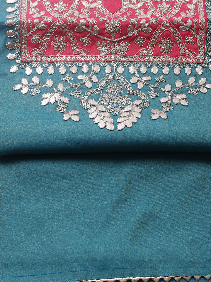 Embroidered Chanderi Unstitched Suit With Pant &amp; Dupatta