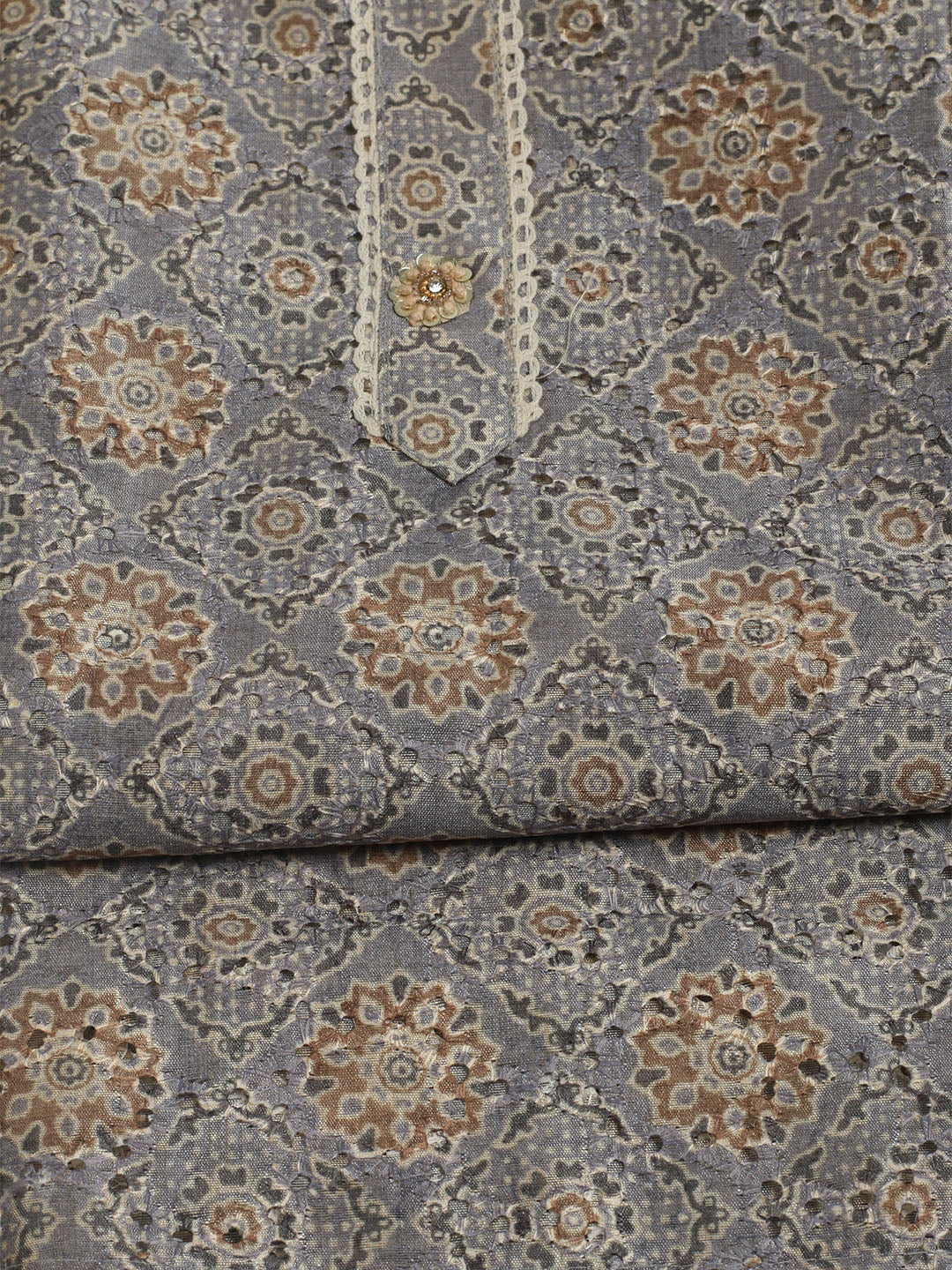Printed Cotton Unstitched Suit With Pant &amp; Dupatta