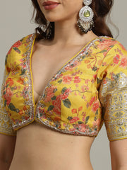 Printed & Embroidered Tissue Choli With Lehenga & Dupatta