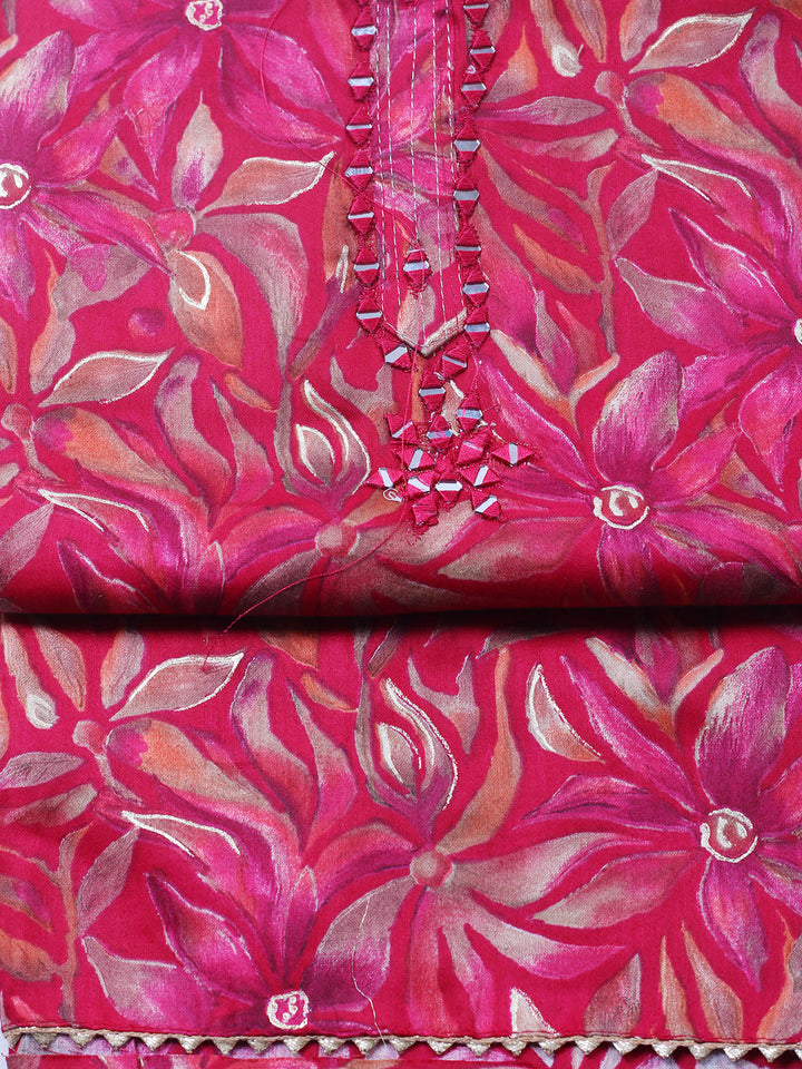 Embroidered Cotton Blend Unstitched Suit With Pant &amp; Dupatta