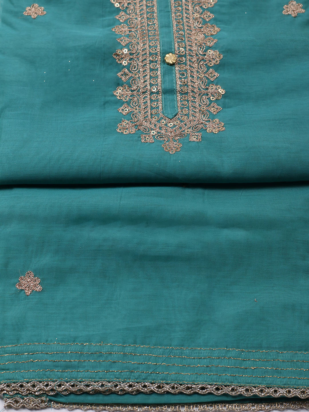 Neck Embroidered Chanderi Unstitched Suit With Dupatta